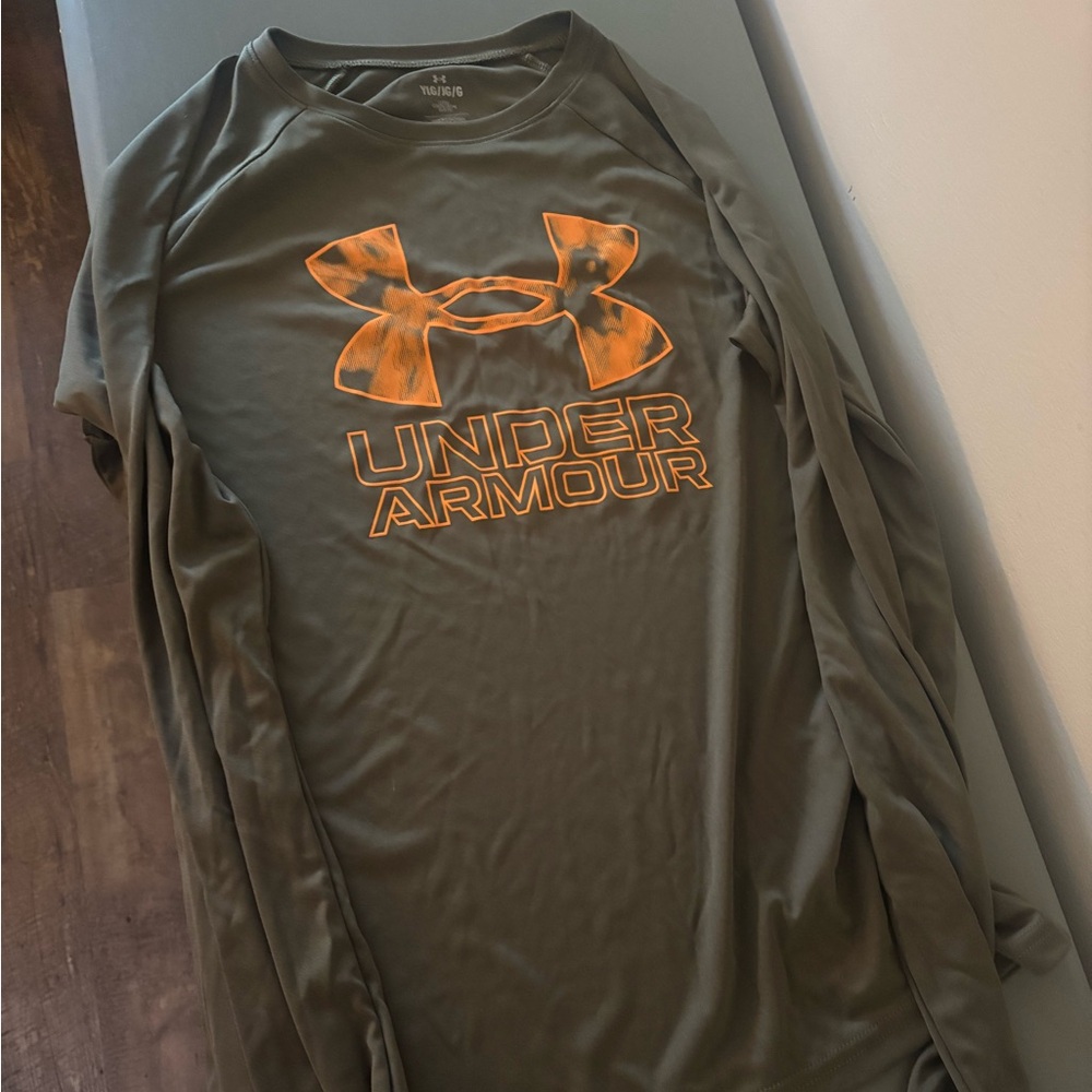 Under Armour Olive Shirt with Orange Logo